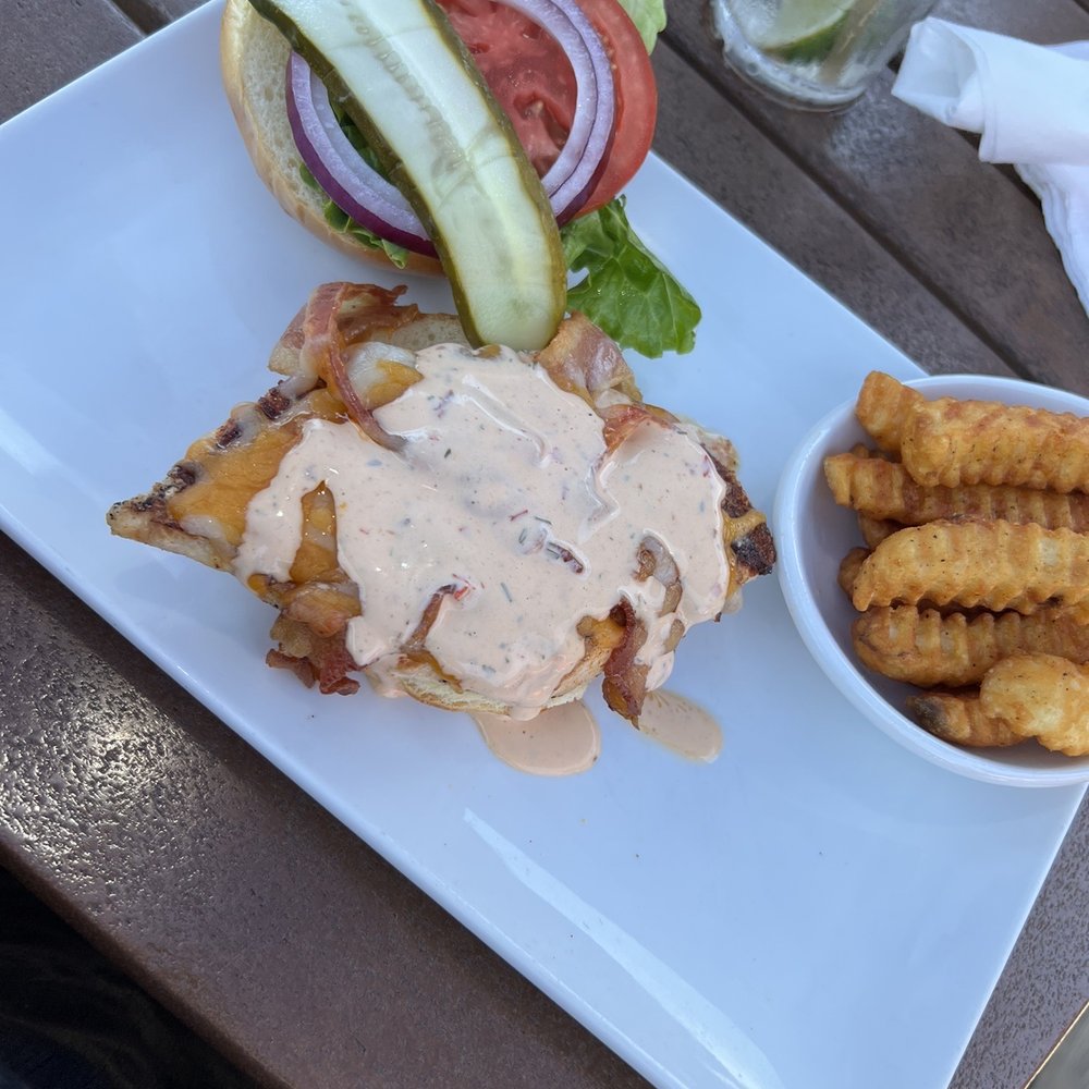 Coconuts On The Beach - Chicken Sandwich Blackened/Chipotle Style with fries - Bars Near Me - Cocoa Beach, Florida