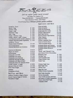 Menu photo 1 Raizes Mexican Kitchen Stafford, TX Menu photo 1 Raizes Mexican Kitchen Stafford, TX