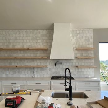 IG Carpentry - Custom Vent hood and floating shelves we made! - Carpenters Near Me - Bulverde, Texas