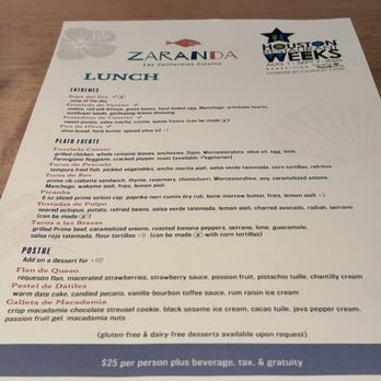 Zaranda - HRW lunch menu - Mexican Near Me - Houston, Texas