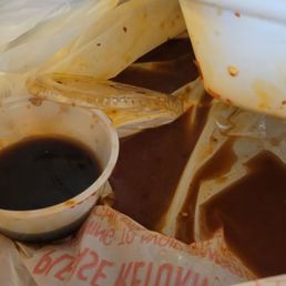 Most of the bag was cover will sauce...