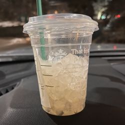 Starbucks - Almond milk sugar cookie latte, with lots of ice ice and more ice. This is after it made the drink go from warm to cold too.