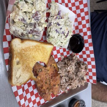 Route 129 Smokehouse - Two meat meal - jalapeño sausage and pulled pork, potato salad, coleslaw, Texas toast - Smokehouse Near Me - Maryville, Tennessee Route 129 Smokehouse - Two meat meal - jalapeño sausage and pulled pork, potato salad, coleslaw, Texas toast - Smokehouse Near Me - Maryville, Tennessee