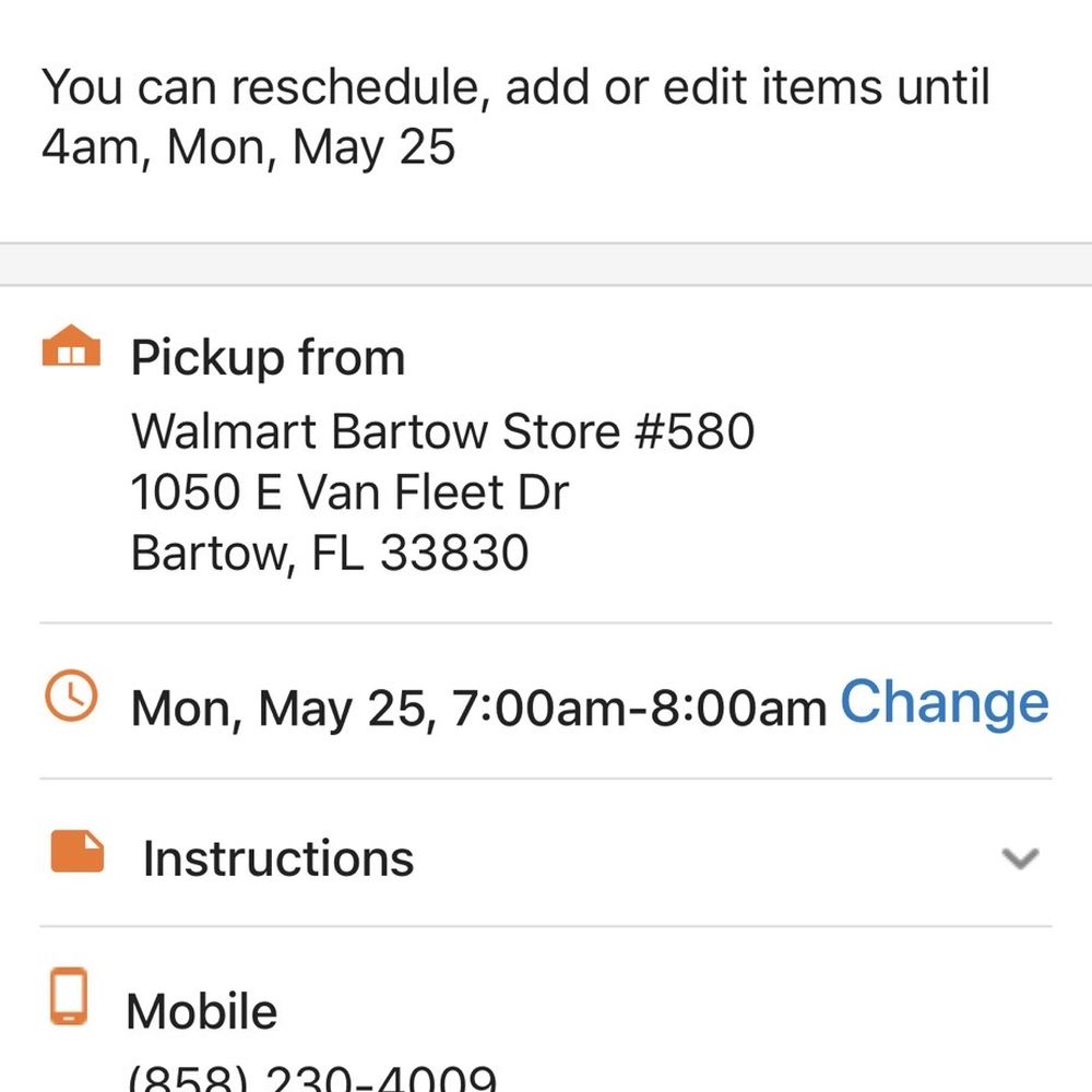 Proof of order and pick up hour Proof of order and pick up hour