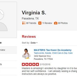 MASTERS Tae Kwon Do Academy - Yelp review by Virginia S