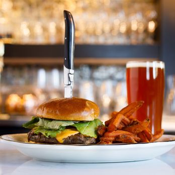 The Chalkboard Kitchen + Bar - The Chalkboard burger - bacon + onion marmalade, aged sharp cheddar, arugula, brioche bun, house fries - New American Near Me - Tulsa, Oklahoma The Chalkboard Kitchen + Bar - The Chalkboard burger - bacon + onion marmalade, aged sharp cheddar, arugula, brioche bun, house fries - New American Near Me - Tulsa, Oklahoma