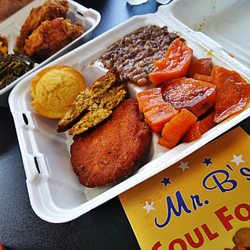 Mr B's Soul Food - Salmon Croquettes Sweet Taters n Black Eye Peas