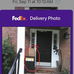 FedEx Ground - My delivery ON TOP OF the place that will keep packages out of the rain and out of sight.