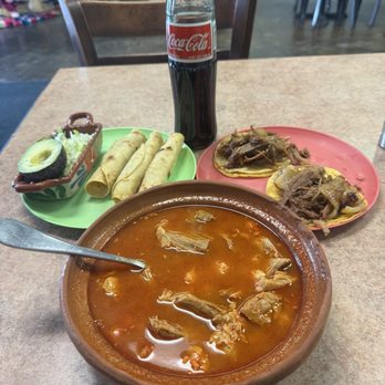 El Sabroso Mexican Food - Pozole, taquitos de papa , and 2 tacos de carnitas - Mexican Near Me - Orem, Utah