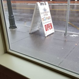 Our view from the table. Sandwich board showing where Theo's was located. Our view from the table. Sandwich board showing where Theo's was located.