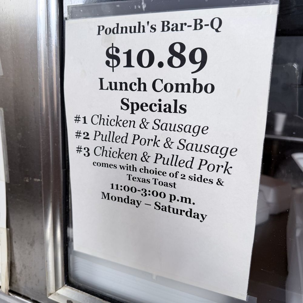 Podnuh's Bar-B-Q - Lunch Combo plate price - Barbeque Near Me - Baton Rouge, Louisiana Podnuh's Bar-B-Q - Lunch Combo plate price - Barbeque Near Me - Baton Rouge, Louisiana