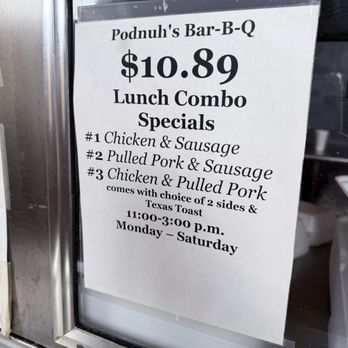 Podnuh's Bar-B-Q - Lunch Combo plate price - Barbeque Near Me - Baton Rouge, Louisiana Podnuh's Bar-B-Q - Lunch Combo plate price - Barbeque Near Me - Baton Rouge, Louisiana