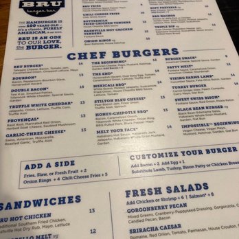 BRU Burger Bar - Carmel - Burger menu - Burgers Near Me - Carmel, Indiana