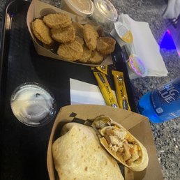 Fried pickles and crispy chicken club wrap