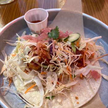 Rogue Kitchen & Wetbar - Korean Chicken Taco with (substituted) corn tortilla. - American Near Me - Vancouver, British Columbia
