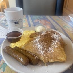 French Toast combo with scrambled eggs and sausage French Toast combo with scrambled eggs and sausage