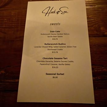 Herb & Sea - Simple dessert menu 6/2026 - Seafood Near Me - Encinitas, California Herb & Sea - Simple dessert menu 6/2026 - Seafood Near Me - Encinitas, California