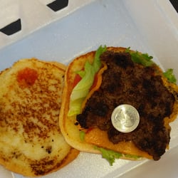 Jake's Place - This was my 10 dollar burger that took 50 minutes to make.  It didn't even fill the bun.  Absurd!!!