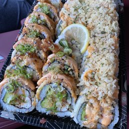 Torched salmon dragon and crunchy dynamite rolls Torched salmon dragon and crunchy dynamite rolls