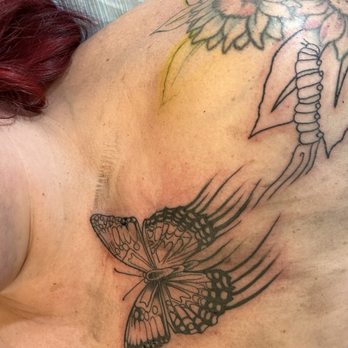 Black Gold Tattoo - Outlining done of butterfly and caterpillar incorporation into a previous piece with concept drawn. The previous piece will be refreshed. - Tattoo Near Me - Sacramento, California Black Gold Tattoo - Outlining done of butterfly and caterpillar incorporation into a previous piece with concept drawn. The previous piece will be refreshed. - Tattoo Near Me - Sacramento, California