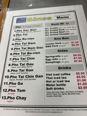 Menu photo 2 Pho Bonsa Chico, CA