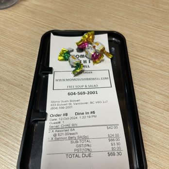 Momo Sushi House - Bill - Sushi Bars Near Me - Vancouver, British Columbia