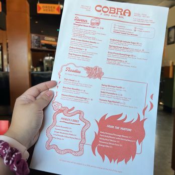 Cobra - Menu as of Aug 2024 - Taiwanese Near Me - Columbus, Ohio