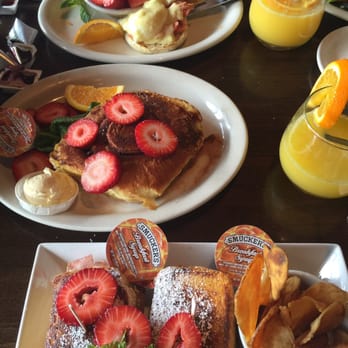 Foxy's Restaurant - Brunch Spread! Salmon Eggs Benedict (top), Cinnamon Roll French Toast (Middle), and Monte Cristo Sandwich (bottom) - Diners Near Me - Glendale, California