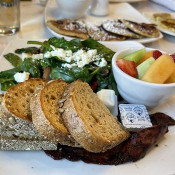 Silver Diner - Power breakfast w/egg whites, spinach, feta, roast tomatoes, turkey bacon, fruit and whole wheat seeded toast - Diners Near Me - Glen Allen, Virginia
