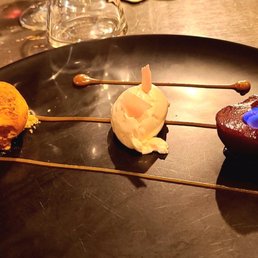 Cinnamon ice cream with flambéd pear. Cinnamon ice cream with flambéd pear.