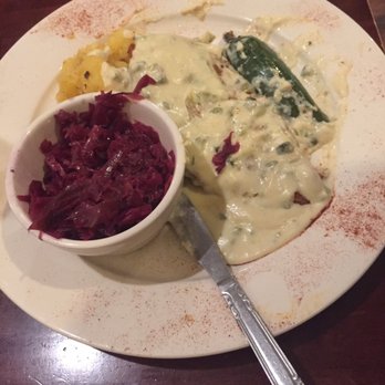 Eve's Cafe - Pablano Schnitzel with Red cabbage - husband dug into it to quickly to snap a pic. - German Near Me - Lampasas, Texas