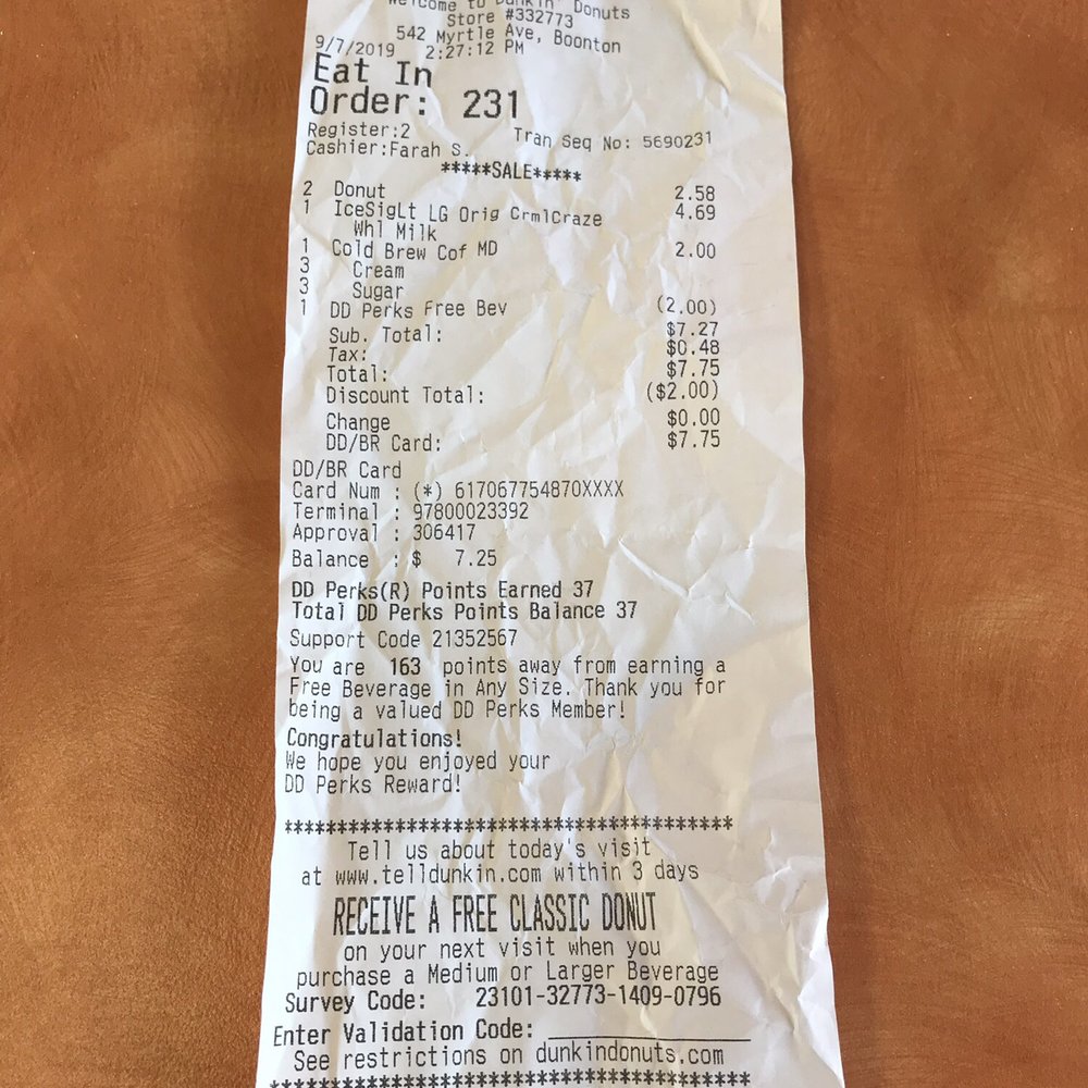 The crumpled receipt out of the trash can by manager. The worst DD store ever. The crumpled receipt out of the trash can by manager. The worst DD store ever.