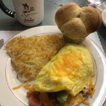 Jamms Restaurant - Trying out the Sandy Omelet with the pot of bread on the side - Breakfast & Brunch Near Me - Las Vegas, Nevada Jamms Restaurant - Trying out the Sandy Omelet with the pot of bread on the side - Breakfast & Brunch Near Me - Las Vegas, Nevada