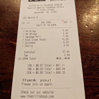 Churchill's - The tip suggest amounts, math is off..at each level. Check it yourself please! - Pubs Near Me - Savannah, Georgia