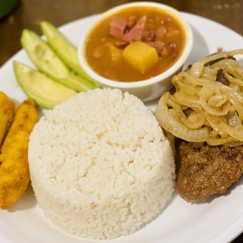 Carmen’s Sabor Latino - -White Rice -Bistec w/ onions on top -Beans w/ Potatoes & Vienna Sausage no pork -Avocado -Sorullos - Latin American Near Me - Atlantic City, New Jersey Carmen’s Sabor Latino - -White Rice -Bistec w/ onions on top -Beans w/ Potatoes & Vienna Sausage no pork -Avocado -Sorullos - Latin American Near Me - Atlantic City, New Jersey