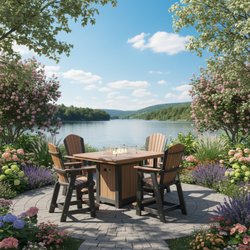 Yoder's Polycraft Furniture - Polywood Dining Set with Fire Bowl by Lake