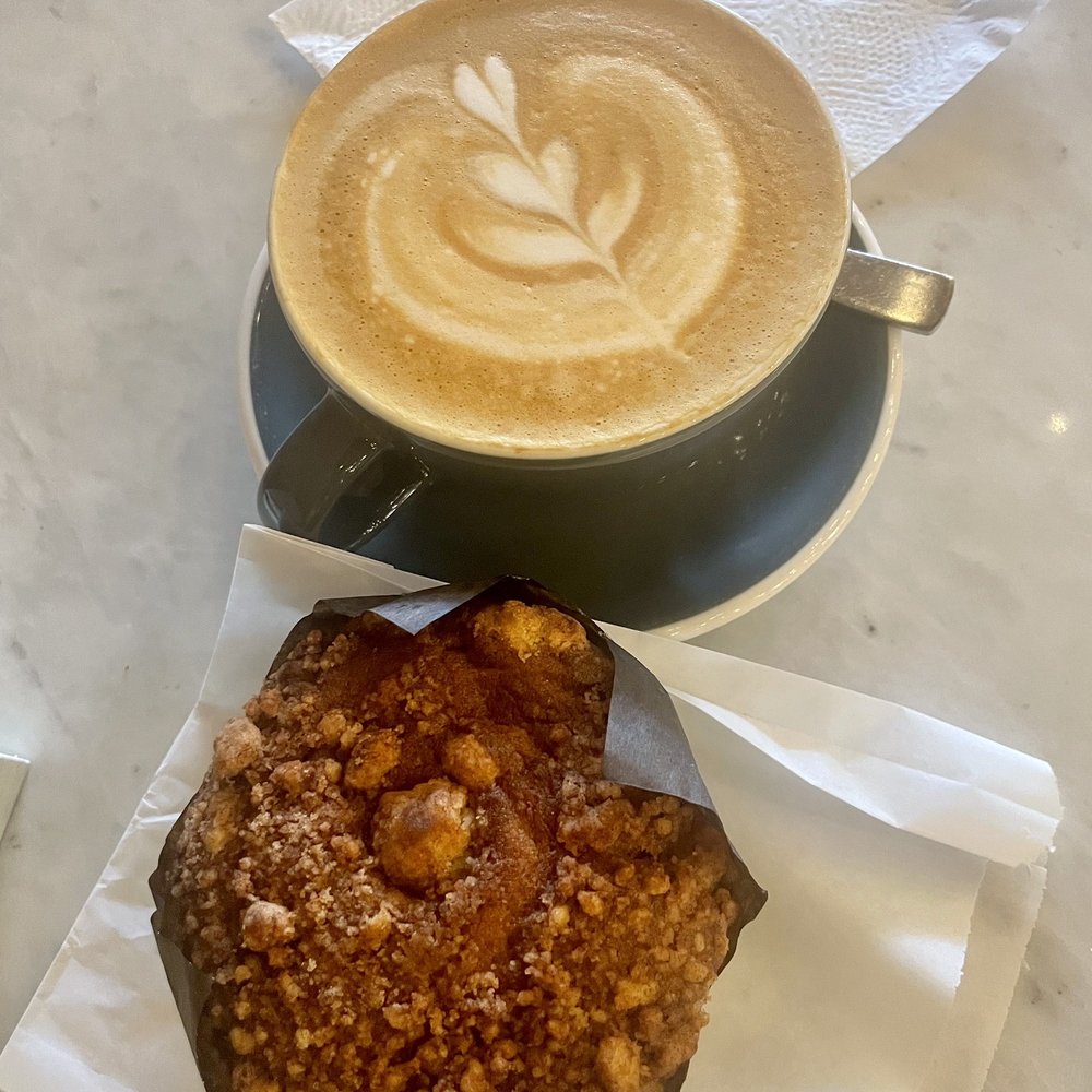 Coffee cake and a vanilla latte! Coffee cake and a vanilla latte!