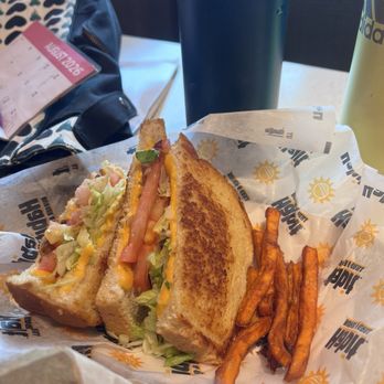 Carnivorous - Grilled cheese w lettuce n tomato, sweet tater fries half eaten - Burgers Near Me - Los Angeles, California Carnivorous - Grilled cheese w lettuce n tomato, sweet tater fries half eaten - Burgers Near Me - Los Angeles, California