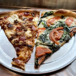 White w/spinach and tomato, and a slice of Santino White w/spinach and tomato, and a slice of Santino