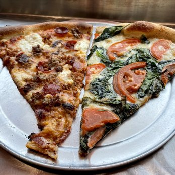Slice on Broadway - Wexford - White w/spinach and tomato, and a slice of Santino - Pizza Near Me - Wexford, Pennsylvania Slice on Broadway - Wexford - White w/spinach and tomato, and a slice of Santino - Pizza Near Me - Wexford, Pennsylvania