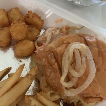 Cook Out - Well not sure if you can tell, it's a GREASY Cheese Burger , Fries  and Cheese Bites - Burgers Near Me - Morristown, Tennessee