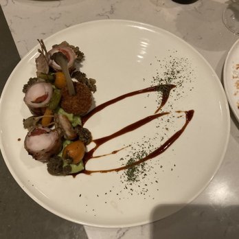ARLO - My Bacon Wrapped Rabbit Trio. Looks great, right? Too bad it sat under heat lamps for 30 minutes AND I got the worst indigestion - New American Near Me - San Diego, California