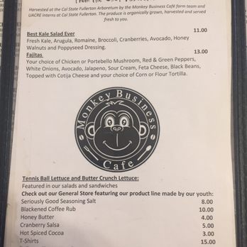 Monkey Business Cafe - Menu 1/29/17 - Sandwiches Near Me - Fullerton, California