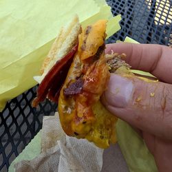 Last bit of a bacon cheese slider.