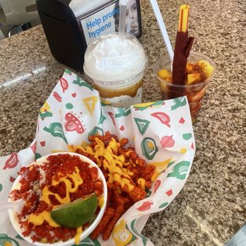 Antojitos Locos - Esquite with hot Cheetos with a dulce de leche milkshake and a mangonada - Bakeries Near Me - Waterbury, Connecticut Antojitos Locos - Esquite with hot Cheetos with a dulce de leche milkshake and a mangonada - Bakeries Near Me - Waterbury, Connecticut