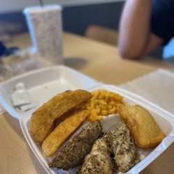 Publix Super Market At The Market At Mirada - Food from the deli. Grilled Chicken, Potato Wedges, Mac'n Cheese and Cornbread.