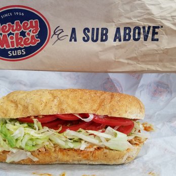 Jersey Mike's Subs - The Buffalo Chicken Cheese Steak Sandwich, regular size ($10.95) - Frank's hot sauce, lettuce, tomato with blue cheese dressing. - Sandwiches Near Me - Wailuku, Hawaii Jersey Mike's Subs - The Buffalo Chicken Cheese Steak Sandwich, regular size ($10.95) - Frank's hot sauce, lettuce, tomato with blue cheese dressing. - Sandwiches Near Me - Wailuku, Hawaii