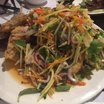 Thai Coriander - Deep fried fish with mango salad, a head turner when the waiter brings it out! Around $30-40. - Thai Near Me - Canley Vale, NSW