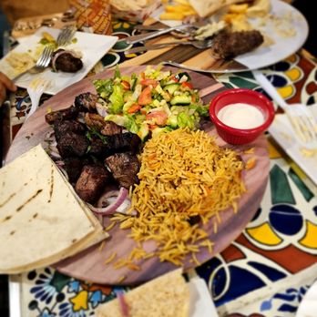 Levant - Lamb Shish Platter. $21. Unfortunately dry/overcooked so I wouldn't recommend the meat. Excellent rice and good salad - Salad Near Me - Astoria, New York