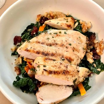 Reds' Bistro - Grilled chicken atop warm kale salad.  Unsure what dressing was on this but I need more. - New American Near Me - Loomis, California